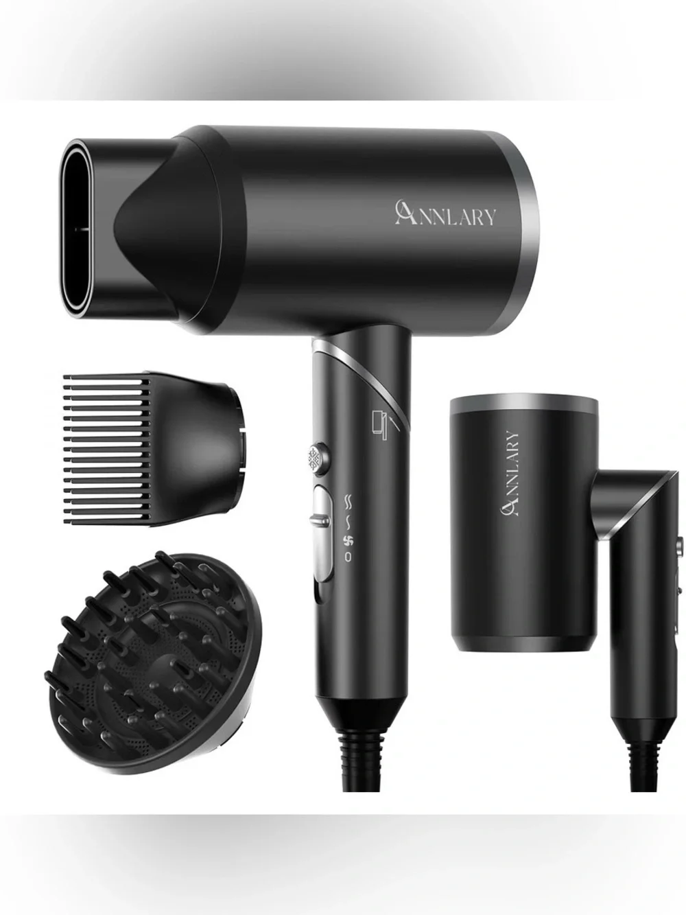 Hair Dryer with Comb, 1800W Blow Dryer with Diffuser for Curly Hair, Plasma Ioni